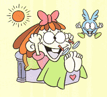 Cartoon of a child removing lenses in the morning